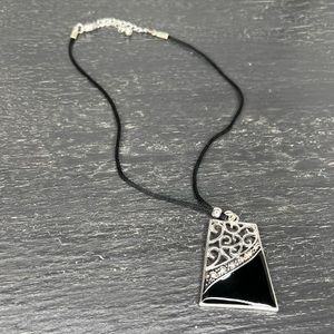 Vintage Black and Silver Tone Pendant Corded Necklace